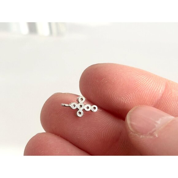 Cross Shaped CZ Accented Catholic | Christian Silver T Vintage Pendant | Charm - Picture 6 of 8